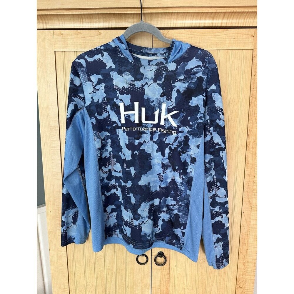 HUK Performance Fishing Hoodie Icon X Hooded Long Sleeve Shirt Sz S *READ*